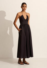 Drawcord Halter Sundress - Black - Matteau